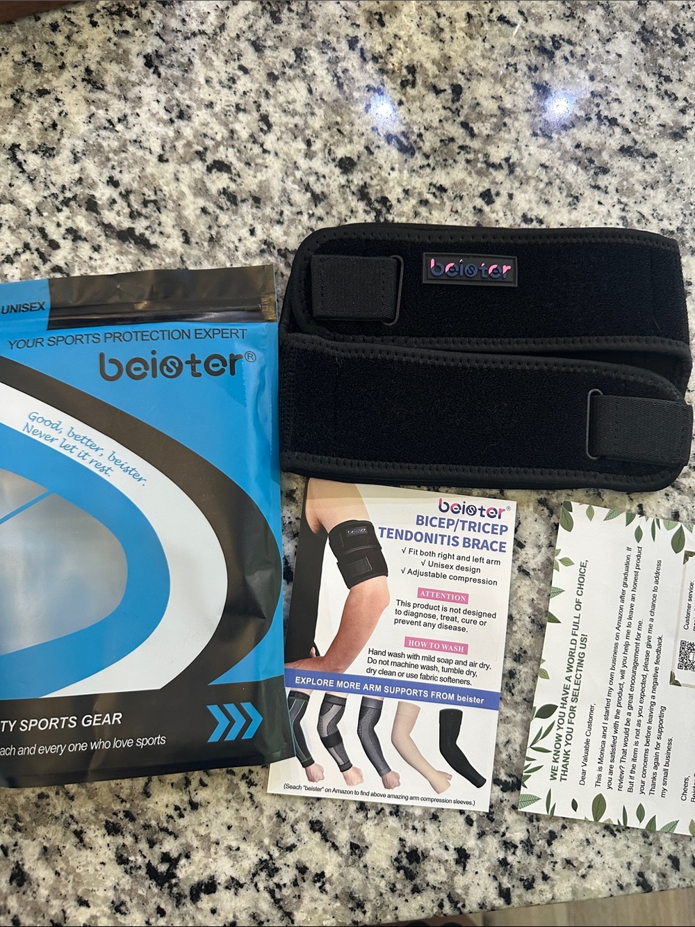 Beister Black Bicep/Tricep Tendonitis Brace - Adjustable Compression medium
